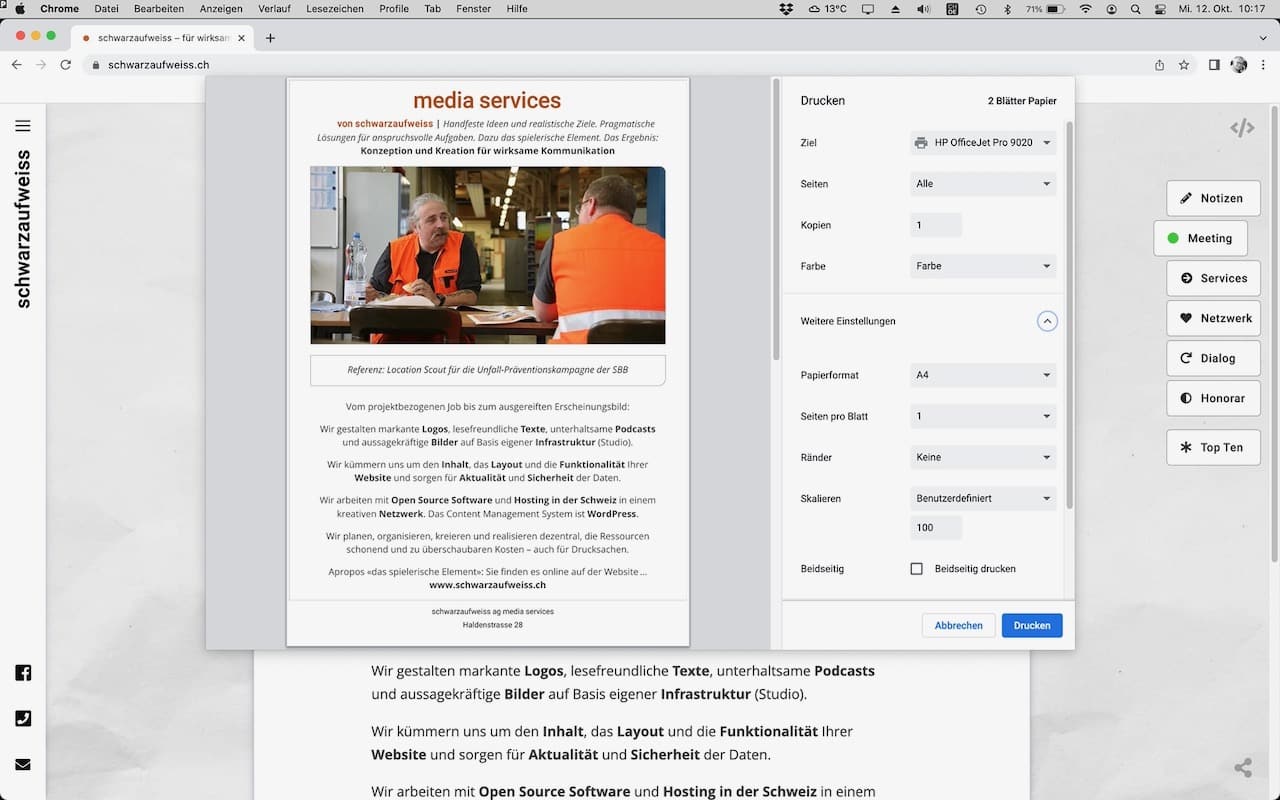 Screenshot: Print Dialog with Chrome on Mac