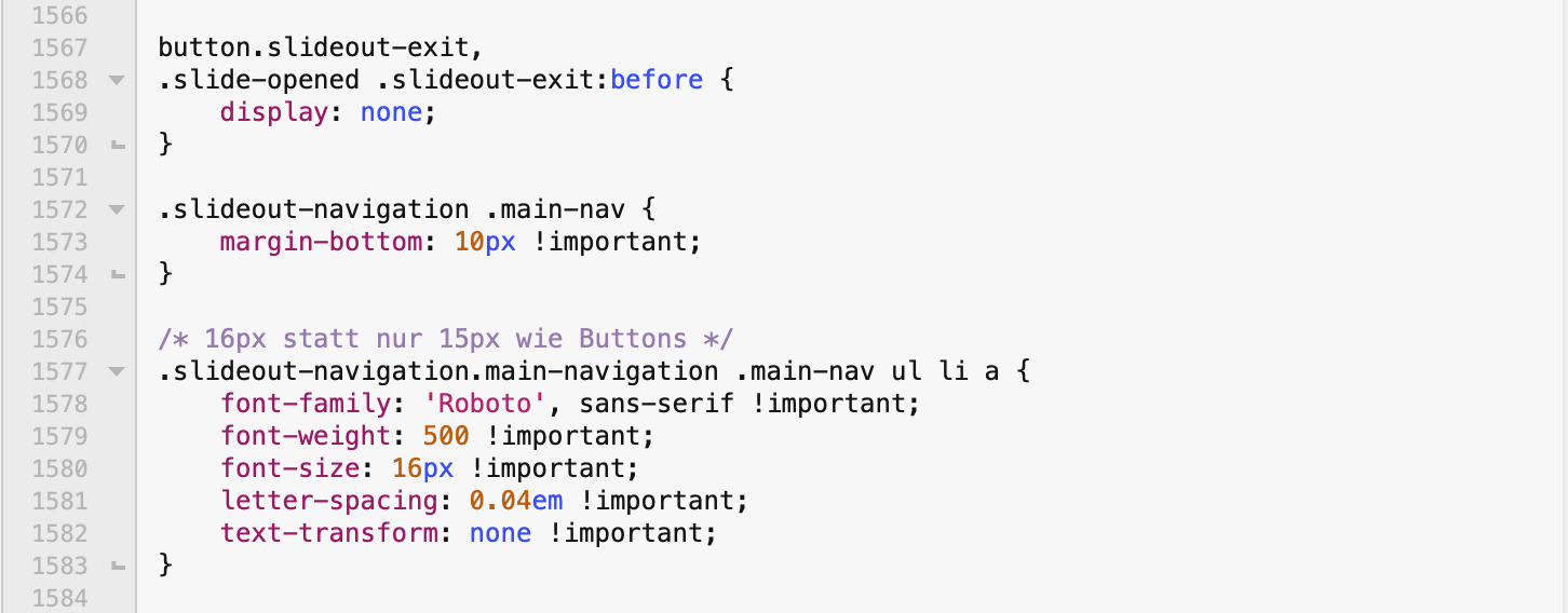 Fontsize for Slideout Menu
